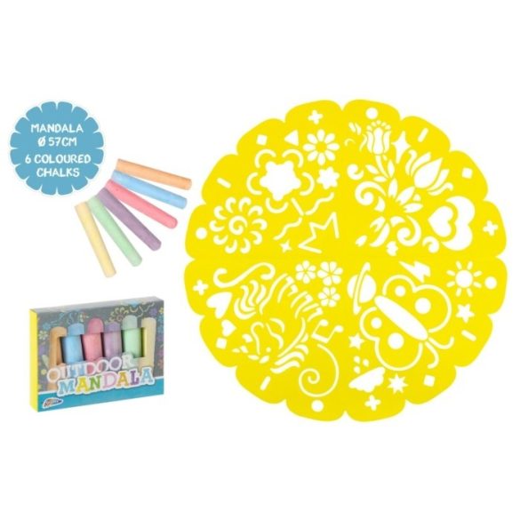 Șablon mandala de 57 cm cu 6 cretă de asfalt colorată Grafix