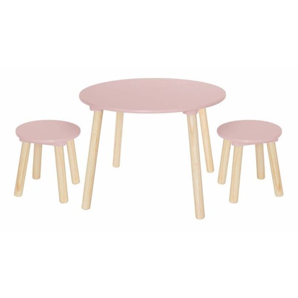 Masă cu 2 scaune din lemn, roz pastel Jabadabado