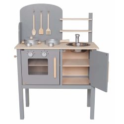 Bucătărie de joacă din lemn cu accesorii, gri argintiu