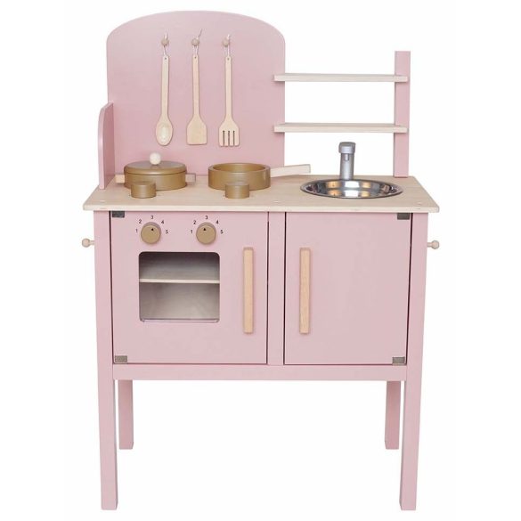 Bucătărie de joacă din lemn cu accesorii, roz pastel Jabadabado