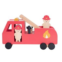   Mașină de pompieri din lemn cu figuri de ursuleți de pluș Jabadabado