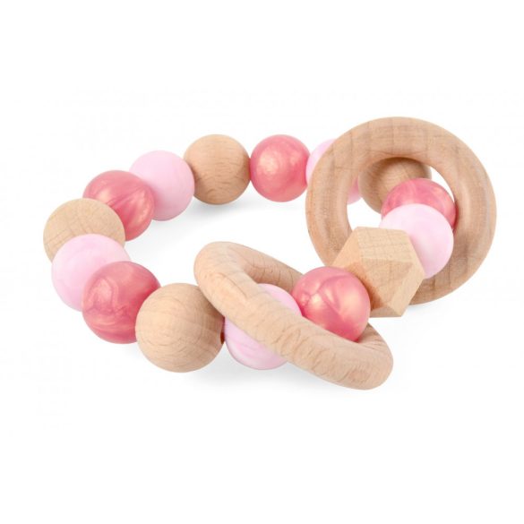 Culoare jucărie de dentiție din silicon și lemn, roz/pink Magni