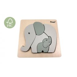 Puzzle cu forme din lemn, elefanti gri pastel Magni