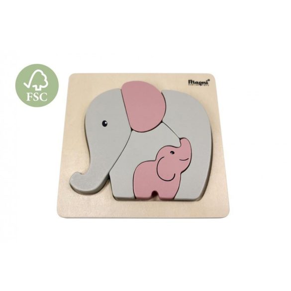 Puzzle cu forme din lemn, elefanti roz pastel Magni