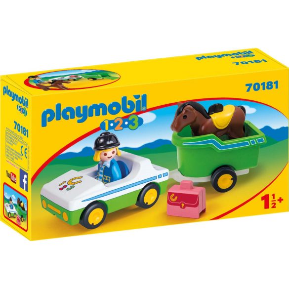 1.2.3 Mașină mică cu remorcă pentru cai Playmobil
